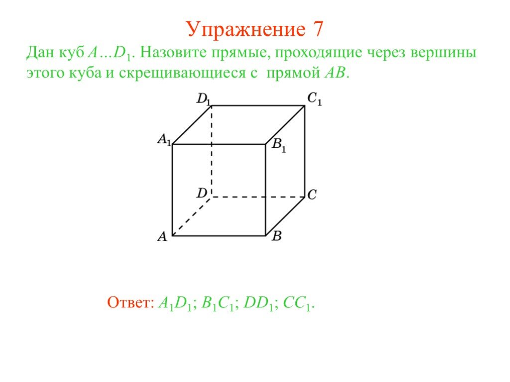 Пересечение прямых в кубе