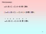 ABC→CA~B  CA (((A)(BC))→(CA))~((BC)A) 1 3 2 5 4 8 6 7 ABC→CA~B  CA