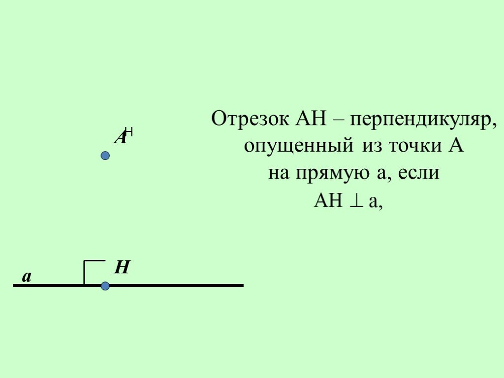 Н на отрезке. Опустить перпендикуляр из точки. Отрезок АН. Опустить перпендикуляр из точки на прямую.