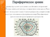 Периферическое зрение. является функцией палочкового и колбочкового аппарата всей оптически деятельной сетчатки и определяется полем зрения. Поле зрения - это видимое глазами (глазом) пространство, которое человек видит при неподвижном фиксированном взоре. Периферическое зрение помогает ориентироват