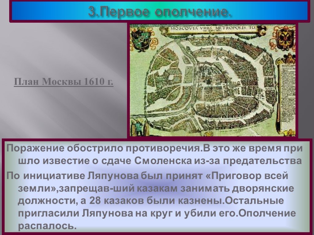 Место первого ополчения. 1 Ополчение Москва. План Москвы 1610. Распад 1 ополчения. Первое ополчение город.