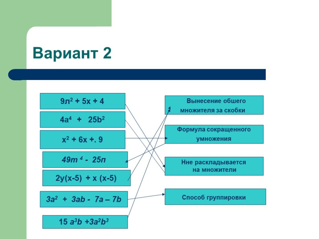 Разложение на множители комбинация различных приемов. Формула трёх сомножителей. 3 Множителя.