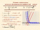 Решить неравенства, используя функционально-графический метод. 1) Решение. 3. Уравнение f(x)=g(x) имеет не более одного корня. 4. Подбором x=0. 5. Строим схематически графики через точку (0, 1)