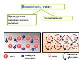 Вещество, тело. Проводники электрических зарядов. Диэлектрики + - ионы. свободные электроны. ядра. связанные электроны