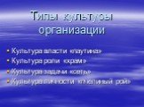 Типы культуры организации. Культура власти «паутина» Культура роли «храм» Культура задачи «сеть» Культура личности «пчелиный рой»