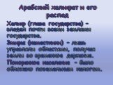 Арабский халифат и его распад. Халиф (глава государства) – владел почти всеми землями государства. Эмиры (наместники) – лишь управляли областями, получая земли во временное держание. Покоренное население – было обложено поземельным налогом.