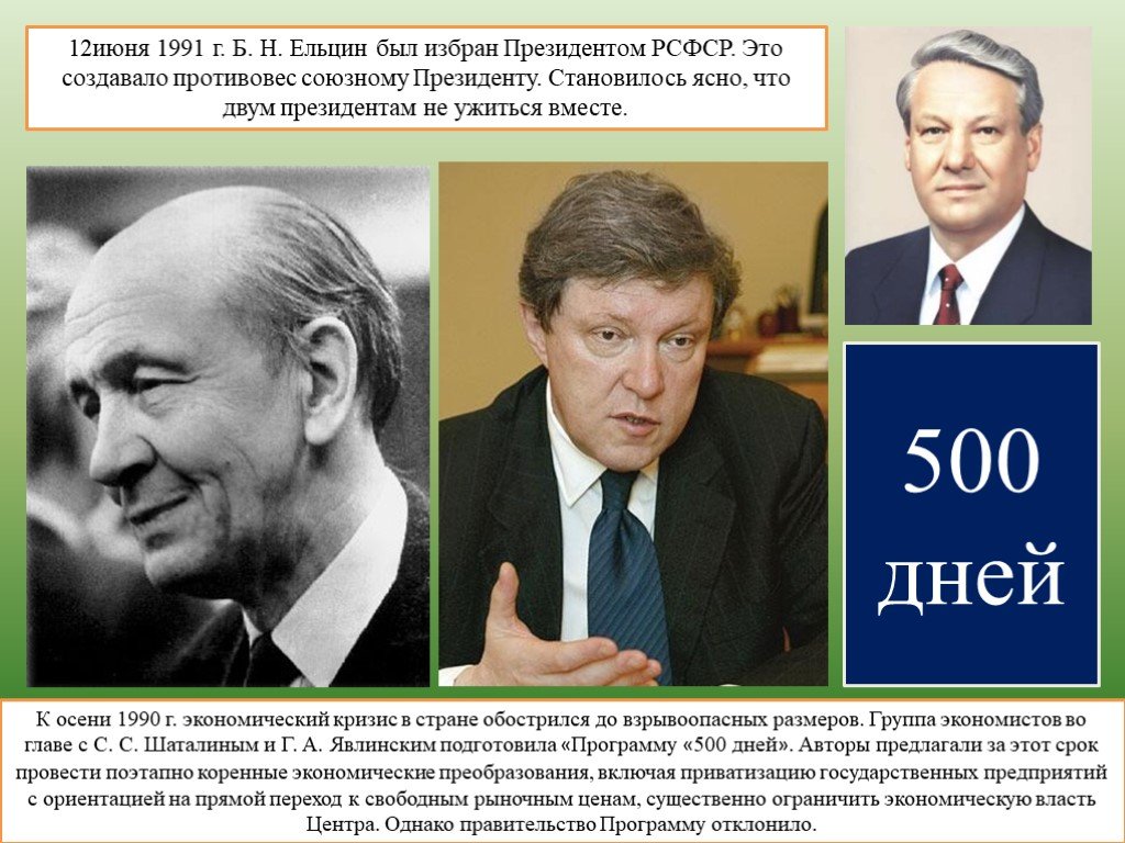 12 июня 1990 г. Шаталин Явлинский 500 дней. Ельцин 12 июня 1990. Программа «500 дней» с.Шаталина и г.Явлинского.