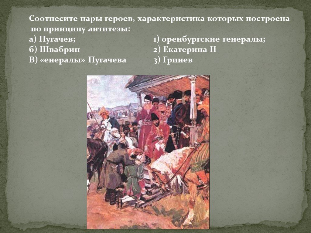 Гринев во время грозных исторических событий. Гринев Пугачев генерал. Соотнесите пары героев характеристика которых построена по принципу. Швабрин Капитанская дочка характеристика. Пары героев по принципу антитезы Капитанская дочка.