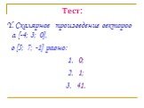 Y. Скалярное произведение векторов а {-4; 3; 0}, в {5; 7; -1} равно: 1. 0; 2. 1; 3. 41.