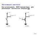 Vout=+5. Логические вентили. Как использовать МОП-транзисторы для реализации логической операци НЕ. V +5 GND Vin=0