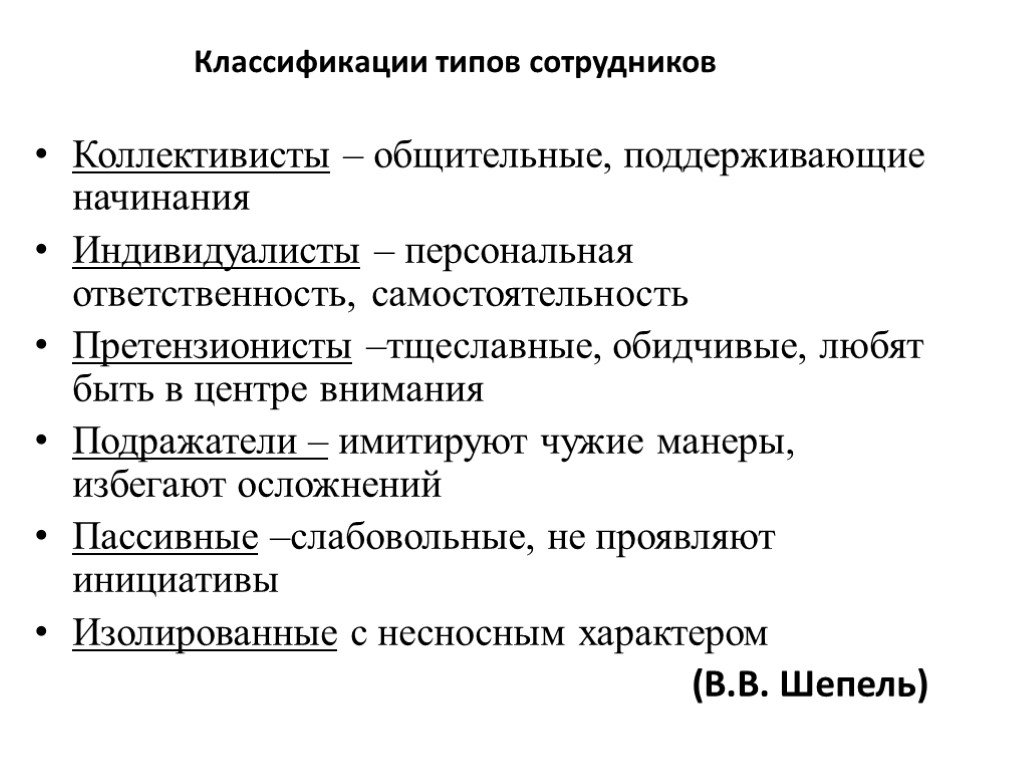 Типы сотрудников. Типы сотрудников классификация. Типы сотрудников коллективисты. Типы сложных сотрудников. Классификация сотрудников по их типам.