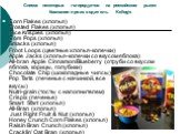 Список некоторых гм-продуктов на российском рынке Компания-производитель Kellog’s. Corn Flakes (хлопья) Frosted Flakes (хлопья) Rice Krispies (хлопья) Com Pops (хлопья) Smacks (хлопья) Froot Loops (цветные хлопья-колечки) Apple Jacks (хлопья-колечки со вкусом яблока) All-bran Apple Cinnamon/Blueberr