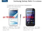 Samsung Galaxy Note II и клоны. Созданный спрос ринулись поддерживать другие производители. Android 4.0, диагональ 5.2, 2 ядра, 1000 МГц, 4 ГБ, аккум. 2500 мА*ч, Камера 8 МП, 2 сим. Android 4.1, диагональ 5.55, 4 ядра, 1600 МГц, 16 ГБ, аккум. 3100 мА*ч, Камера 8 МП. от 18 850р. от 8 590р.