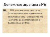 М1: МО + переводные депозиты (остатки средств юридических и физических лиц – резидентов РБ на счетах до востребования в белорусских рублях)