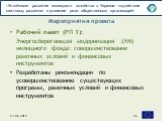 Рабочий пакет (РП 1): Энергосберегающая модернизация (ЭМ) жилищного фонда: совершенствование рамочных условий и финансовых инструментов Разработаны рекомендации по усовершенствованию существующих программ, рамочных условий и финансовых инструментов. Мероприятия проекта