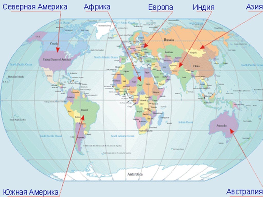 Карта с материками и странами. Материки со странами на карте. Политическая карта материков.