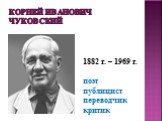 Корней Иванович Чуковский. 1882 г. – 1969 г. поэт публицист переводчик критик
