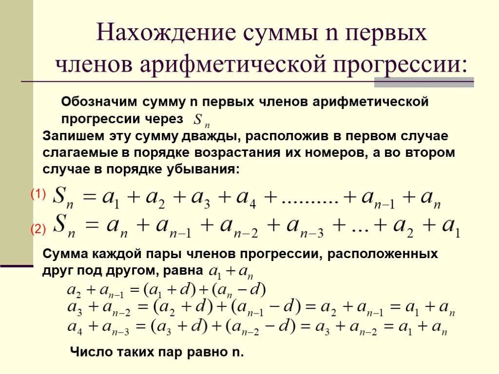 Записаны первые три члена арифметической. Сумма первых n членов арифметической прогрессии. Сумма первых членов арифметической прогрессии. Нахождение суммы арифметической прогрессии. Нахождение суммы последовательности.