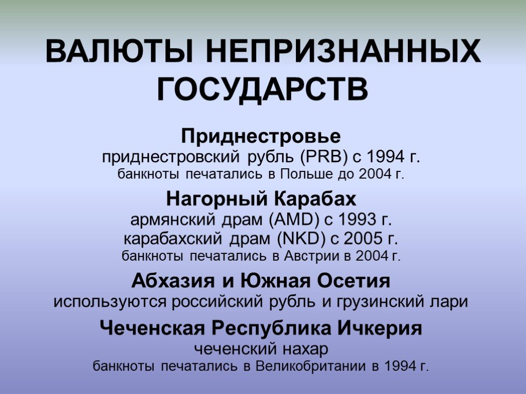 Непризнанные государства общие особенности и проблемы проект