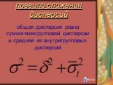 правило сложения дисперсий. общая дисперсия равна сумме межгрупповой дисперсии и средней из внутригрупповых дисперсий