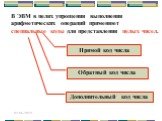 В ЭВМ в целях упрощения выполнения арифметических операций применяют специальные коды для представления целых чисел. Прямой код числа. Обратный код числа. Дополнительный код числа