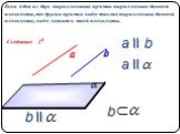 Следствие 20. Если одна из двух параллельных прямых параллельна данной плоскости, то другая прямая либо также параллельна данной плоскости, либо лежит в этой плоскости. a II b