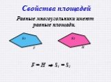 Свойства площадей. Равные многоугольники имеют равные площади. F = H  S1 = S2 S1 S2