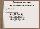 Легенда простая: А = ДЕЛ(x,А) 21 = ДЕЛ(х,21) 35 = ДЕЛ(x,35)