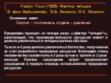 Factor Four (1995) Фактор четыре Э. фон Вайцзеккер, Э.Б. Ловинс, Л.Х. Ловинс. Предложен принцип «в четыре раза» («фактор "четыре"»), означающий, что производительность ресурсов может и должна увеличиться в четырехкратном объеме. То есть в 4 раза должно увеличиться богатство, получаемое за 