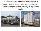 The total volume of shipped equipment is more than 50 000 freight tons. Deliveries were arranged by sea, railway, river, air and trucks.