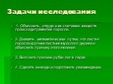 Задачи исследования. 1. Объяснить, откуда и за счет каких веществ происходит развитие поросли. 2. Доказать математическим путем, что листья поросли крупнее листьев взрослого дерева и объяснить причину этого явления. 3. Выяснить причины рубки лип в парке. 4. Сделать выводы и подготовить рекомендации.