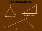 Виды треугольников. B A C E F D N M K Остроугольный Прямоугольный Тупоугольный