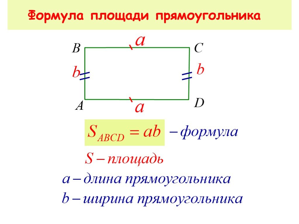 Сколько будет площадь прямоугольника. Форма нахождения площади прямоугольника. Формула нахождения площади прямоугольника. Формула вычисления площади прямоугольника. Как вычислить форму прямоугольника.