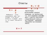 Ответы. Х = 2 3 Необходимо сразу просмотреть весь тест сначала и до конца. Отметить в каждой части то, что можно выполнить сходу. Х 1 = -3 Х 2 = 8 Кропотливо выполняйте каждое задание, не пропуская, т.к. все задания связаны друг с другом причинно-следственной связью; не спешите - времени отводится н