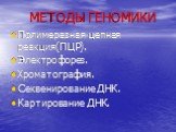 МЕТОДЫ ГЕНОМИКИ. Полимеразная цепная реакция(ПЦР). Электрофорез. Хроматография. Секвенирование ДНК. Картирование ДНК.