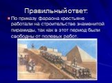 По приказу фараона крестьяне работали на строительстве знаменитой пирамиды, так как в этот период были свободны от полевых работ.