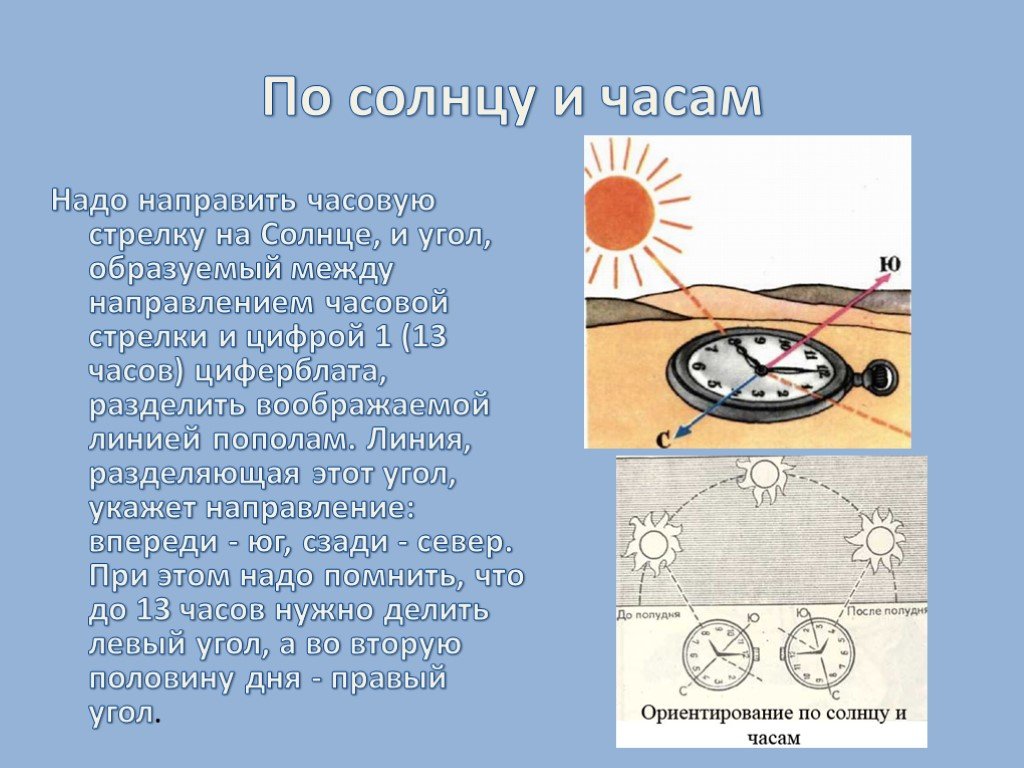 В полдень солнце на юге. Ориентирование на местности часы. Ориентирование по солнцу. Ориентация по часам и солнцу. Ориентирование по солнцу и часам.