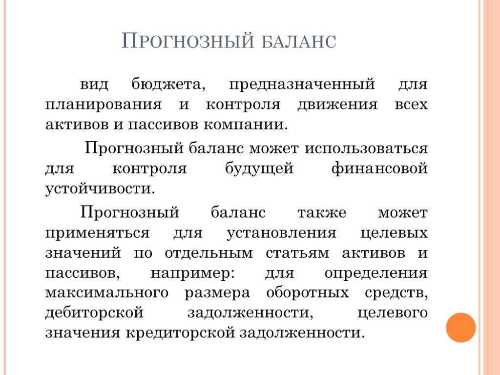 Прогнозный баланс презентация