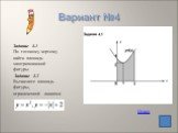 Задание 4.1 По готовому чертежу найти площадь заштрихованной фигуры. Задание 4.2 Вычислите площадь фигуры, ограниченной линиями Ответ