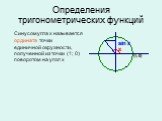 Определения тригонометрических функций. Синусом угла х называется. ордината точки единичной окружности, полученной из точки (1; 0) поворотом на угол х
