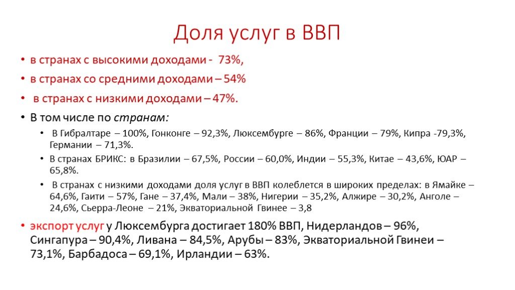 Услуга долями. Доля услуг в ВВП. Высокая доля услуг в ВВП страны.