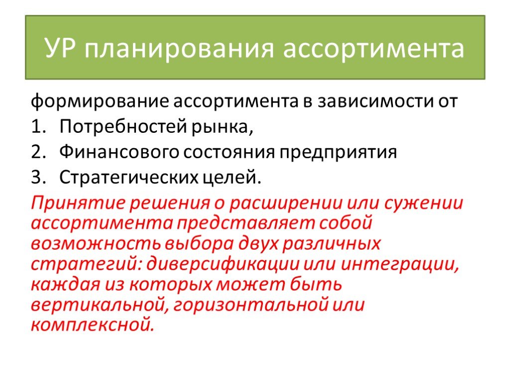 Планирование ассортимента продукции предприятия