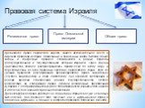 Правовая система Израиля. Религиозное право. Право Османской империи. Общее право. Древнейшее право еврейского народа заняло исключительное место в мировой правовой истории. Записанные в священных книгах Библии общие законы и конкретные правила, сложившиеся в разные периоды догосударственной и госуд