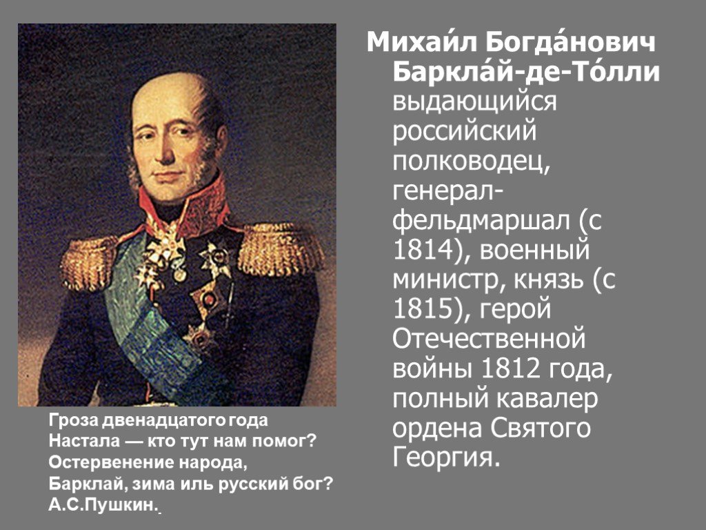 Полководцы отечественной войны 1812 года презентация