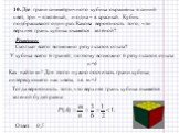 10. Две грани симметричного кубика окрашены в синий цвет, три – в зелёный, и одна – в красный. Кубик подбрасывают один раз. Какова вероятность того, что верхняя грань кубика окажется зелёной? У кубика всего 6 граней, поэтому возможно 6 результатов опыта: n=6. Как найти m? Для этого нужно посчитать г