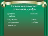 Основа человеческих отношений - добро. Доверие жалость забота сочувствие ласка сострадание любовь надежда