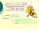 [ i ] His pig is big. His pig is pink. [ h ] [ ] [ I can run. I can jump. [ ai ] [ 3: ]. I have nine birds. My nine birds can fly. My nine birds are nice. æ ^ ] Listen and repeat poems: