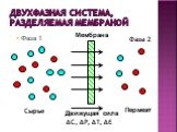 Двухфазная система, разделяемая мембраной. Мембрана Движущая сила Фаза 1 Фаза 2 Сырье Пермеат ΔC, ΔP, ΔT, ΔE