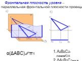 Фронтальная плоскость уровня – параллельная фронтальной плоскости проекций π1. А2В2С2-линия⁄⁄ОХ ΔА1В1С1=н.в. α(ΔАВС) ⁄⁄ π1