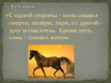 С одной стороны – конь символ смерти, потери, горя, а с другой – друг и спаситель. Кроме того, конь – символ жизни. «Земляки»